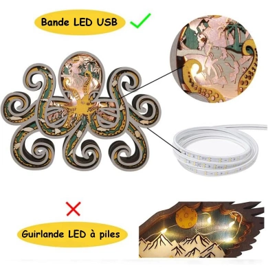 Lampe pieuvre en bois - USB