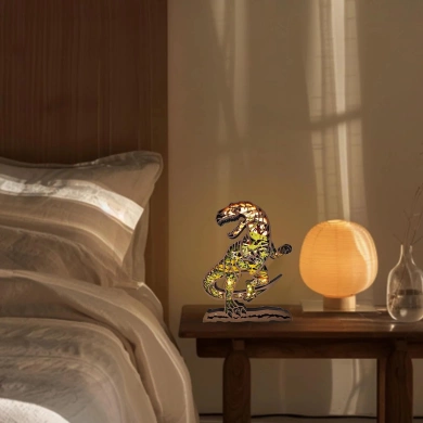 Lampe dinosaure vélociraptor en bois - USB