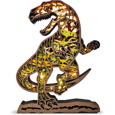 Lampe dinosaure vélociraptor en bois - USB