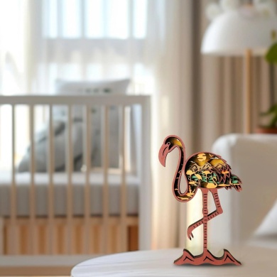 Lampe flamant rose en bois - USB