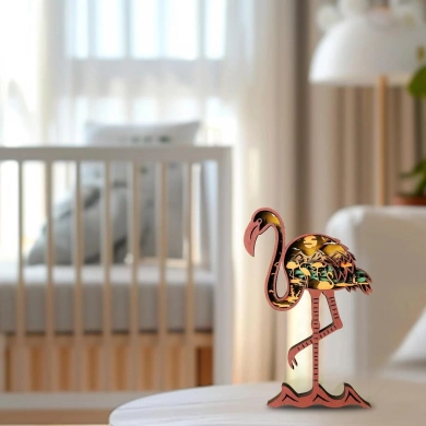 Lampe flamant rose en bois - USB