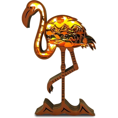 Lampe flamant rose en bois - USB