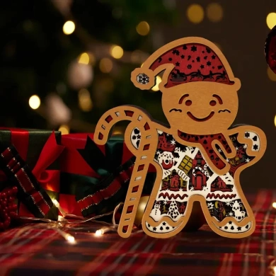 Lampe bonhomme de pain d'épice en bois - USB