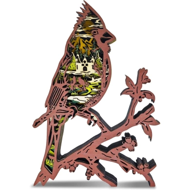 Lampe cardinal rouge en bois - USB