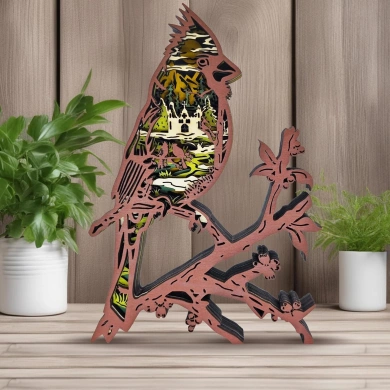 Lampe cardinal rouge en bois - USB