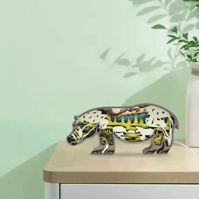 Lampe hippopotame en bois - USB