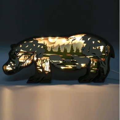 Lampe hippopotame en bois - USB
