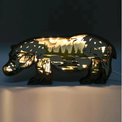 Lampe hippopotame en bois - USB