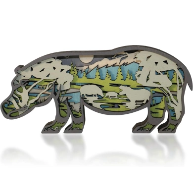 Lampe hippopotame en bois - USB