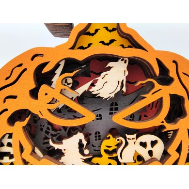 Lampe citrouille d'halloween en bois - USB