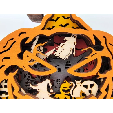 Lampe citrouille d'halloween en bois - USB