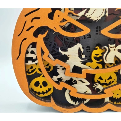 Lampe citrouille d'halloween en bois - USB