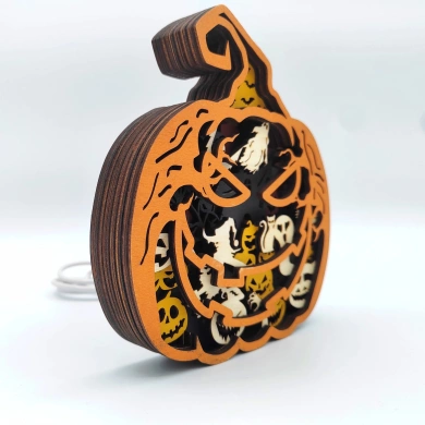 Lampe citrouille d'halloween en bois - USB