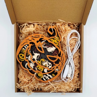 Lampe citrouille d'halloween en bois - USB