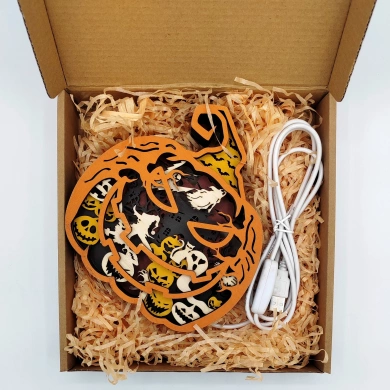 Lampe citrouille d'halloween en bois - USB