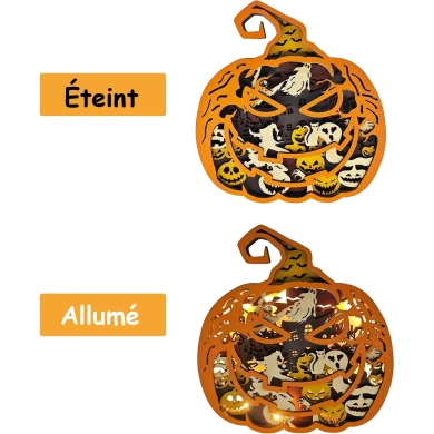 Lampe citrouille d'halloween en bois - USB