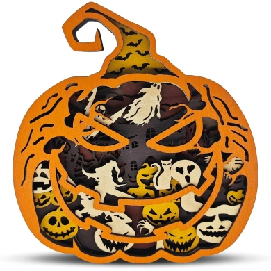 Lampe citrouille d'halloween en bois - USB