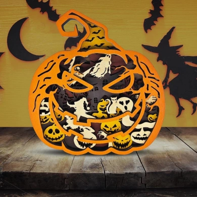 Lampe citrouille d'halloween en bois - USB