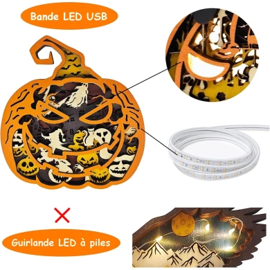 Lampe citrouille d'halloween en bois - USB