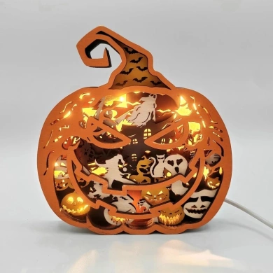 Lampe citrouille d'halloween en bois - USB