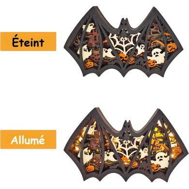 Lampe chauve souris d'halloween en bois - USB