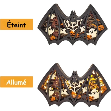Lampe chauve souris d'halloween en bois - USB