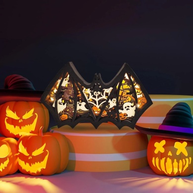 Lampe chauve souris d'halloween en bois - USB