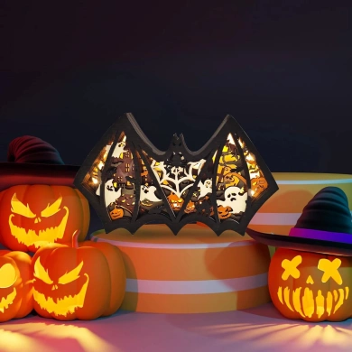 Lampe chauve souris d'halloween en bois - USB