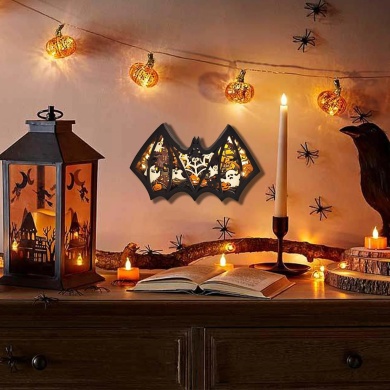 Lampe chauve souris d'halloween en bois - USB