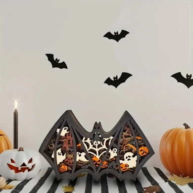 Lampe chauve souris d'halloween en bois - USB