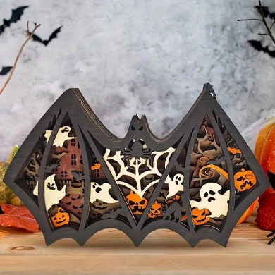Lampe chauve souris d'halloween en bois - USB