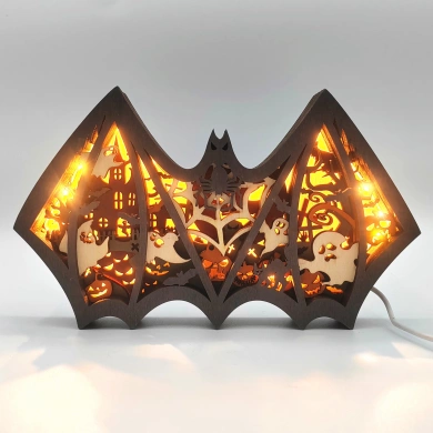 Lampe chauve souris d'halloween en bois - USB