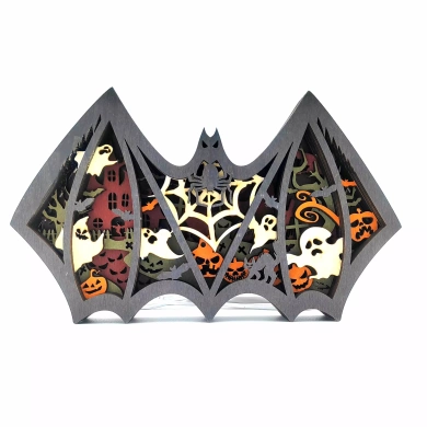 Lampe chauve souris d'halloween en bois - USB