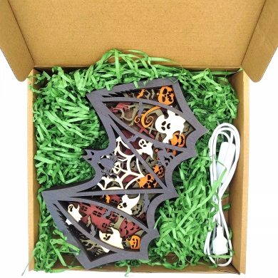 Lampe chauve souris d'halloween en bois - USB