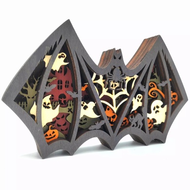 Lampe chauve souris d'halloween en bois - USB