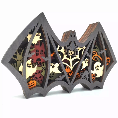 Lampe chauve souris d'halloween en bois - USB