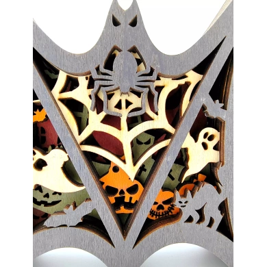 Lampe chauve souris d'halloween en bois - USB