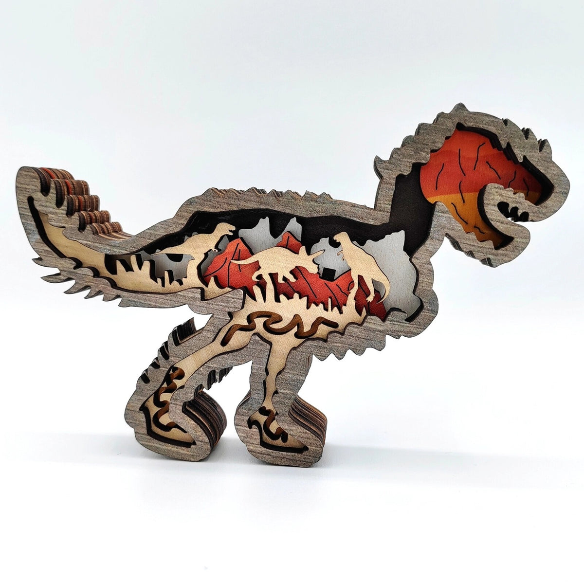 Sculpture dinosaure petit T-rex en bois
