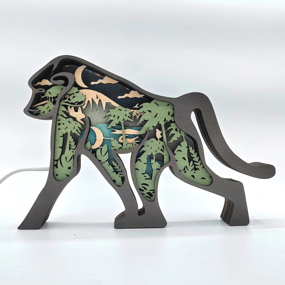 Lampe singe en bois - USB
