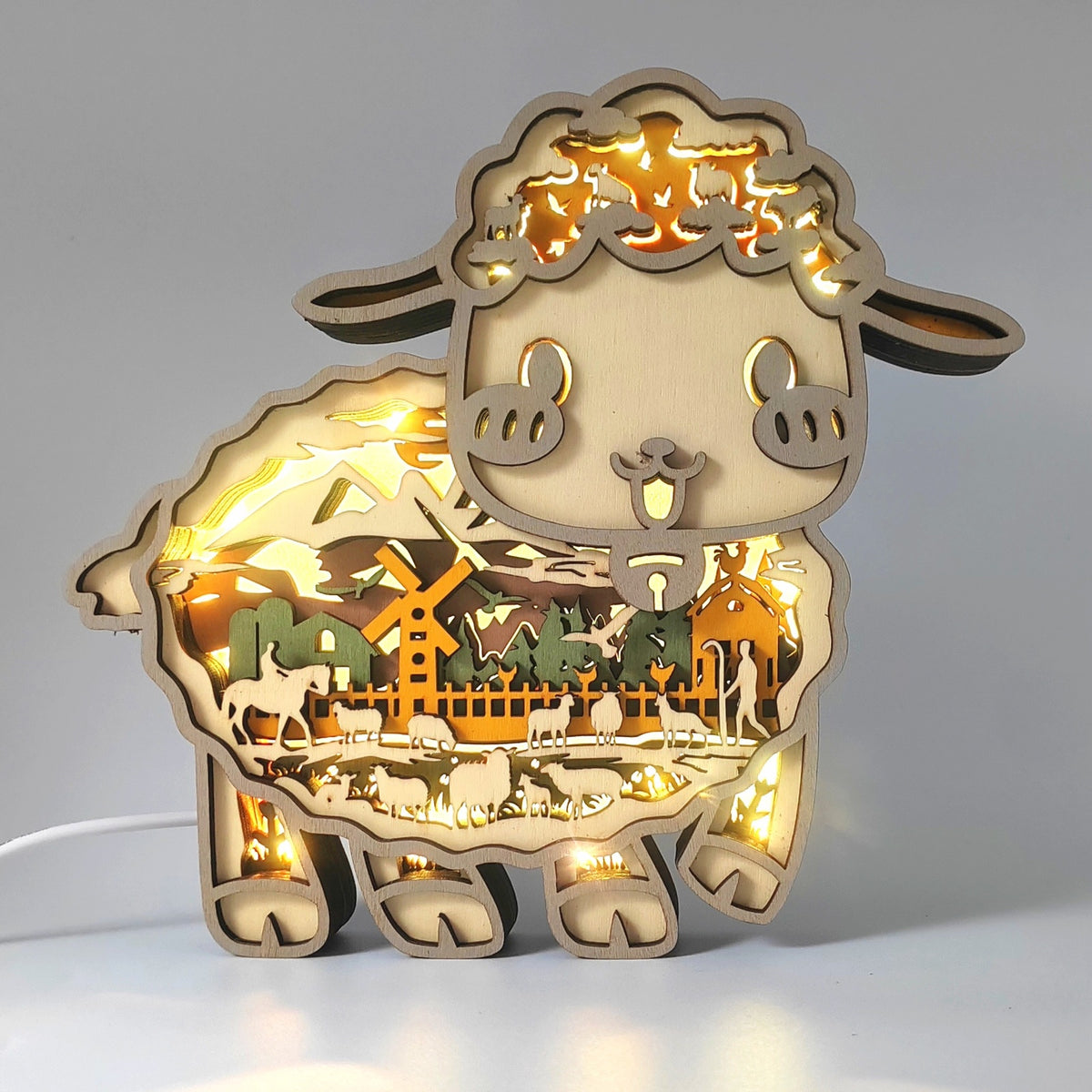 Lampe mouton en bois - USB