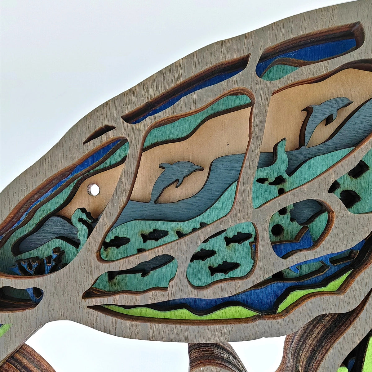 Sculpture tortue marine en bois
