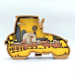 Sculpture tracteur en bois
