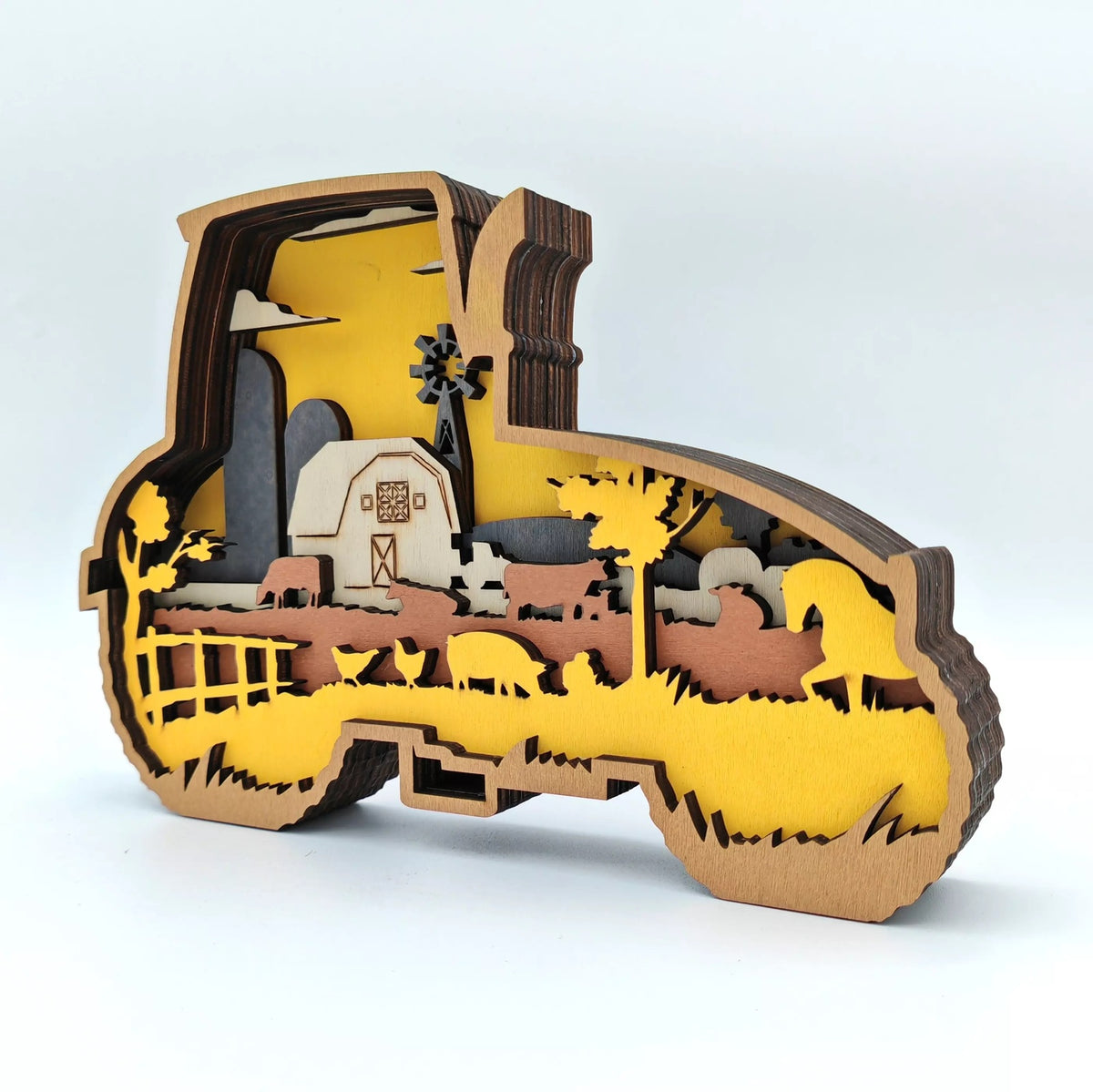 Sculpture tracteur en bois