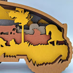 Sculpture tracteur en bois