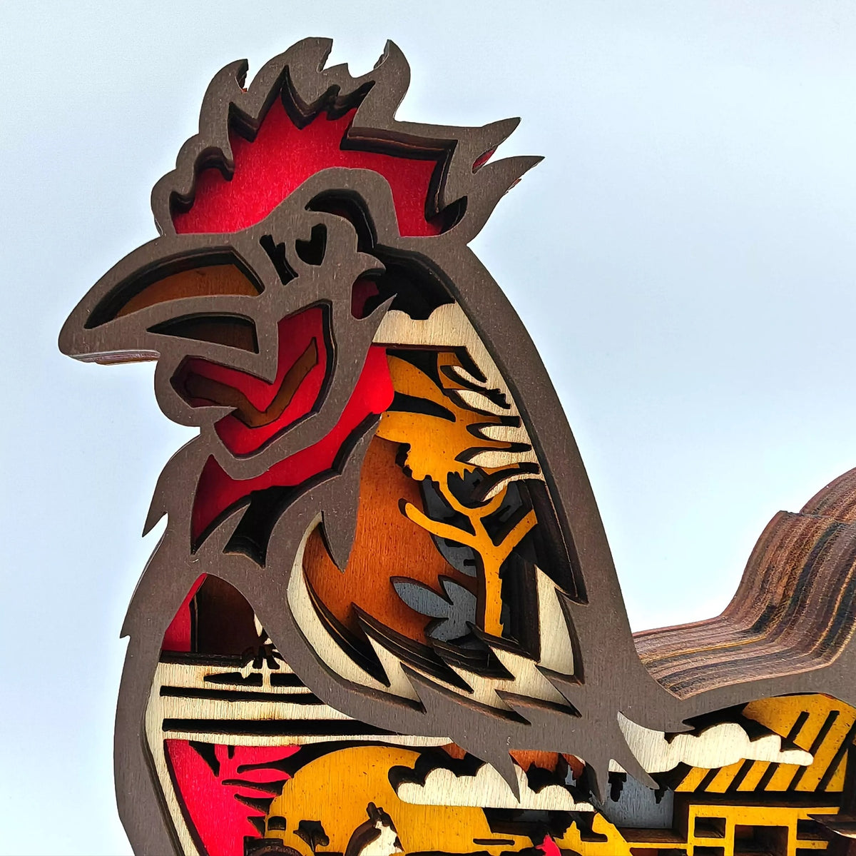 Sculpture coq en bois