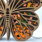 Lampe papillon orange en bois - USB
