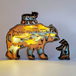 Sculpture ours et ses bébés en bois
