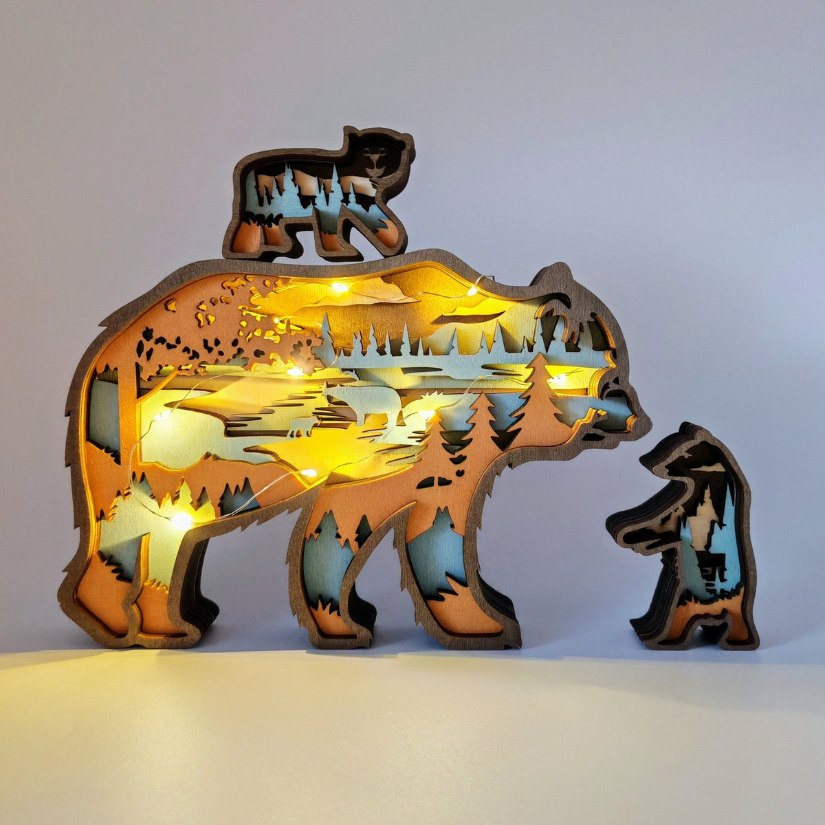 Sculpture ours et ses bébés en bois