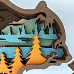 Sculpture ours et ses bébés en bois