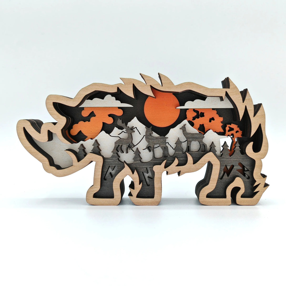 Sculpture petit rhinocéros en bois